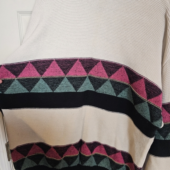 Vintage Oversized 3D Pink & Teal Geometric Print Knit Grandpa Sweater - Picture 5 of 7